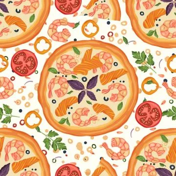 Pizza vector seamless pattern. Stock Illustration