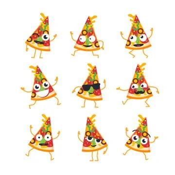 Pizza - vector set of mascot illustrations. Stock Illustration