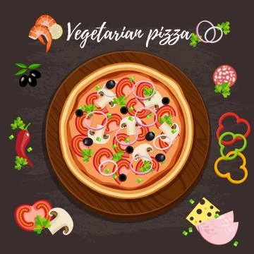 Pizza vegan flat style vector illustration. Flat style design - vector icon set Stock Illustration