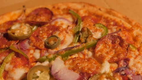 Pizza Vegetable, Meat &amp; Salami Video stock 100406155