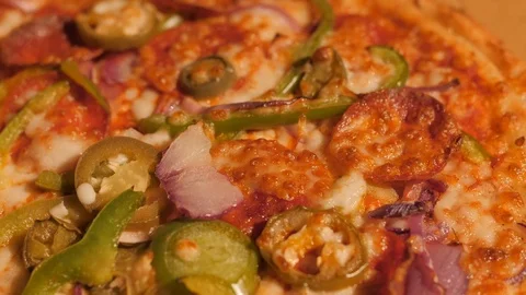 Pizza Vegetable, Meat &amp; Salami Video stock 100406248