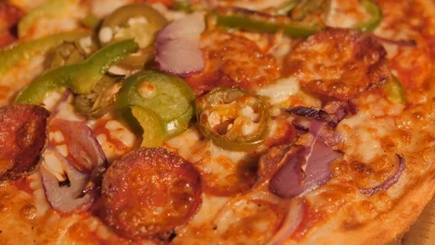 Pizza Vegetable, Meat &amp; Salami Video stock 100406253