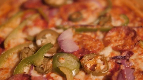 Pizza Vegetable, Meat &amp; Salami Video stock 100406281