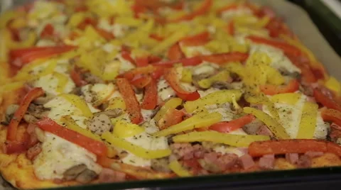 Pizza with vegetables Stock Footage 45106916