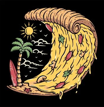 Pizza waves beach vector illustration Stock Illustration