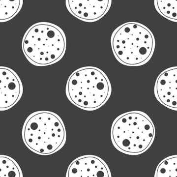 Pizza web icon. flat design. Seamless gray pattern. Illustrazione stock