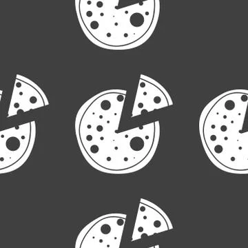 Pizza web icon. flat design. Seamless gray pattern. Illustrazione stock
