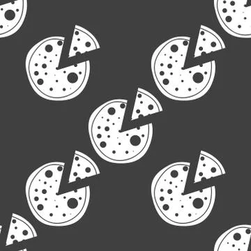 Pizza web icon. flat design. Seamless gray pattern. Stock Illustration