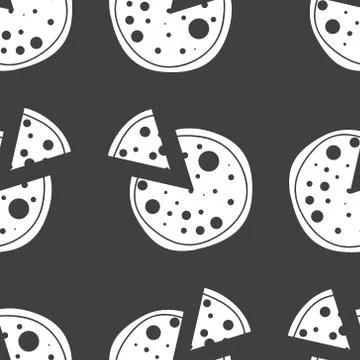 Pizza web icon. flat design. Seamless gray pattern. Illustrazione stock
