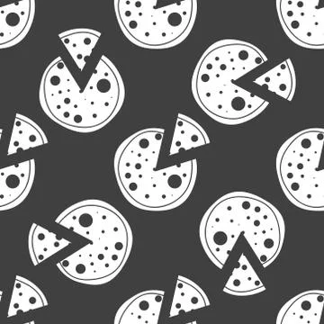 Pizza web icon. flat design. Seamless gray pattern. Illustrazione stock