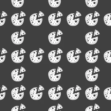 Pizza web icon. flat design. Seamless gray pattern. Stock Illustration