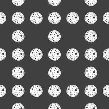 Pizza web icon. flat design. Seamless gray pattern. Illustrazione stock