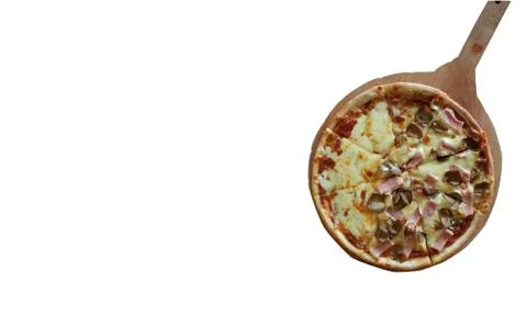 Pizza in white background. Space for text. View from above Stock Photos