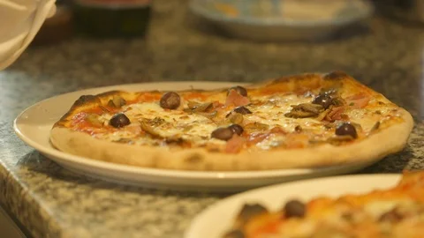 Pizza On White Dish Stock Footage 90468006