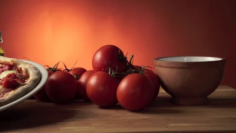 Pizza on the wooden table Video stock 74119242