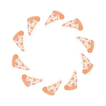 Pizza Wreath Frame Vector Cute Fast Food Circle Border Иллюстрация