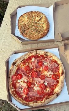 Pizzas in boxes Stock Photos