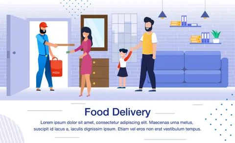 Pizzeria Delivery Flat Vector Banner, Poster Stock Illustration