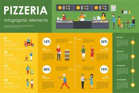 Pizzeria infographic elements. Flat concept web vector illustration Stock Illustration