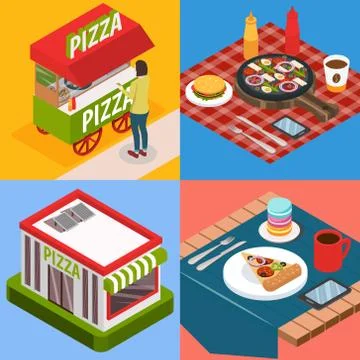 Pizzeria Isometric Design Concept Stock Illustration
