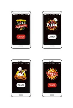Pizzeria Restaurant Logos Set Vector Illustration Ilustración de archivo