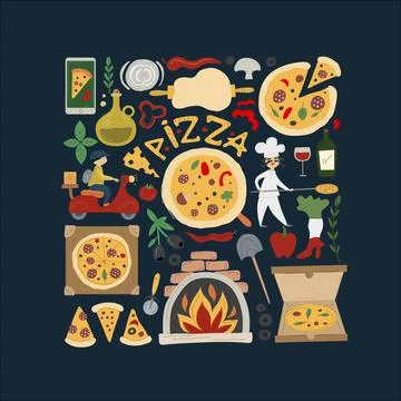 Pizzeria. Set of design elements for your design Illustrazione stock