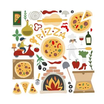 Pizzeria. Set of design elements for your design Stock Illustration