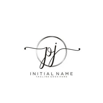 PJ Initial handwriting logo with circle template vector Stock Illustration