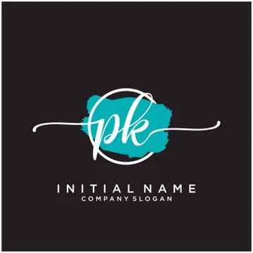 PK Initial handwriting logo design with brush circle Stock Illustration
