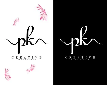 Pk, kp handwriting script font letter logo design template vector Illustrazione stock