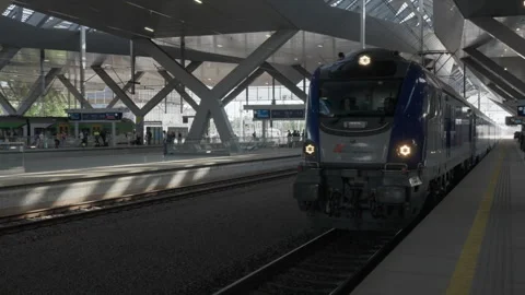 PKP Intercity passenger train arrival at Warszawa Zachodnia station Stock Footage 334726277
