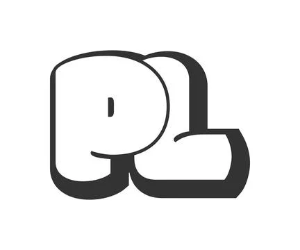 PL logo, bubble comic lettering, rounded in graffiti style black and white .. Stock Illustration