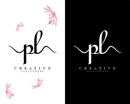 Pl, lp handwriting script font letter logo design template vector Stock Illustration