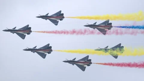 PLA Air Force, August 1st Aerobatic Team, J-10 fighters at Airshow China 2024 Stock Footage 300669660