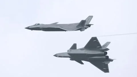 PLA Air Force, J-20 stealth fighters at Airshow China 2024 Stock Footage 293990577