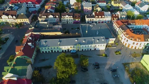 Plac Wolnosci Centrum Biala Podlaska Downtown Aerial View Poland Stock Footage 241231457