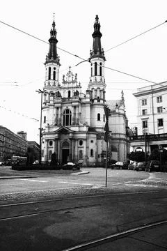 Plac Zbawiciela, Zbawiciela Square in Warsaw, Poland, black and white picture Stock Photos