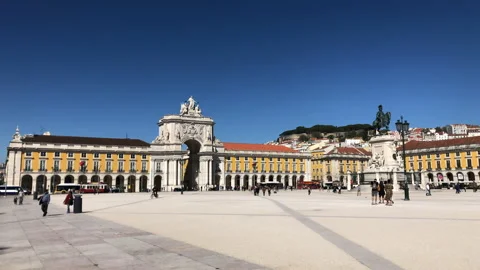 Placa de Comercio Lison City Centre Portugal on a Sunny Day Stock Footage 139366312