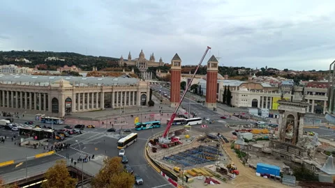 Plaça D'Espanya during construction work in Barcelona Video stock 328641671
