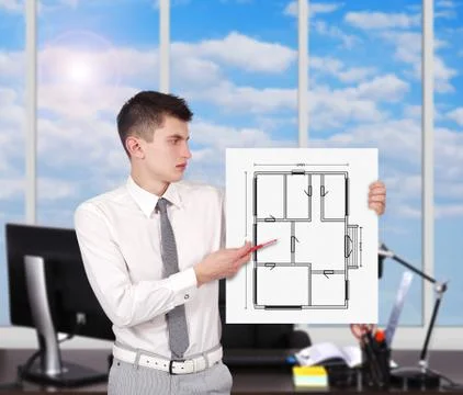 Placard with blueprint Foto stock
