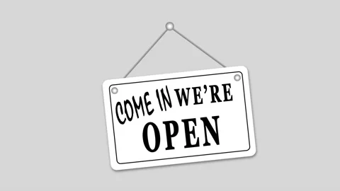 Placard with text Come in We're open. Open sign. Welcome signboard. 4K video Stock Footage 151961803