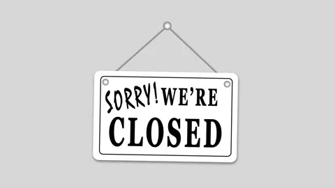 Placard with text Sorry We're closed. Closed sign. Forbidden signboard. 4K video Stock Footage 151961825