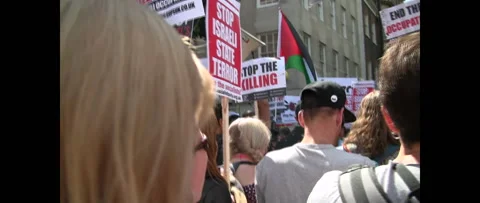 Placards Crowd Marching for Gaza on August 9 2014 London UK Cheer Stock Footage 144281037