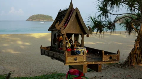 Place Of Buddha Prayer On The Kata Beach, Phuket, Thailand Stock Footage 63487538