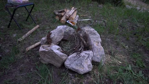 A place for camping and campfire in the forest Stock Footage 248280940