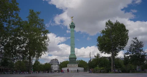 Place de la Bastille, highlighted the column of Juillet, in memory of the Stock Footage 248307485