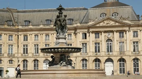 Place de la Bourse and the "Trois Grâces" fountain Stock Footage 68709373