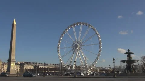 Place de la Concorde and Ferris-wheel paris obelisk monument fountain public Stock Footage 10763111