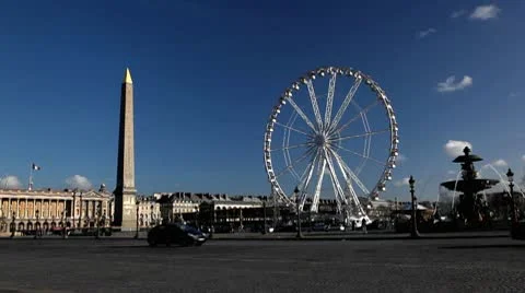 Place de la Concorde, Egyptian Obelisk, Ferris Wheel in Paris, France Stock Footage 10688084