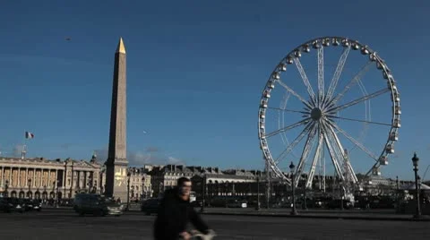Place de la Concorde, Egyptian Obelisk, Ferris Wheel in Paris, France Stock Footage 10724995